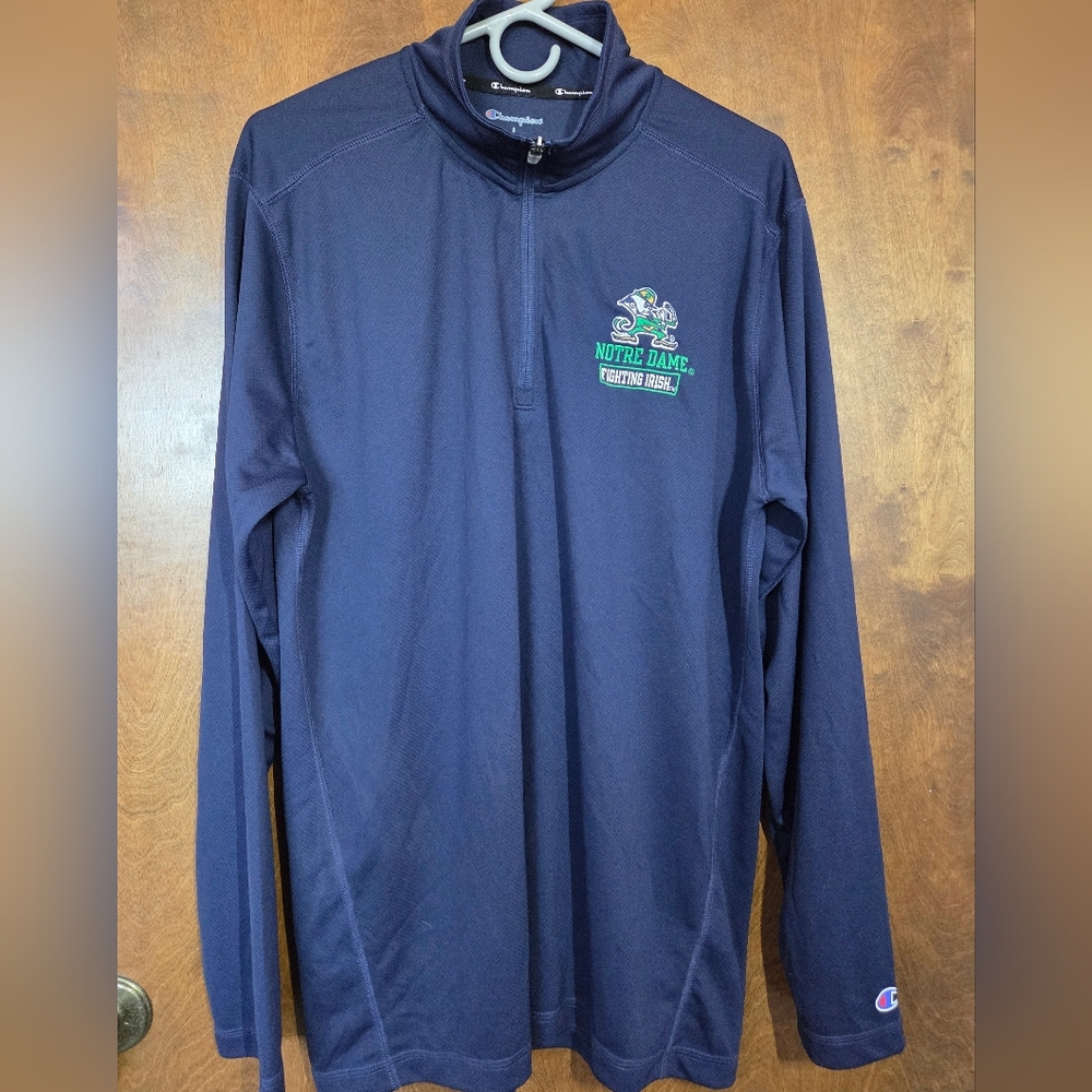 Notre Dame Fighting Irish Dark Blue 1/4 Zip Athletic Long Sleeve Pullover Men LG